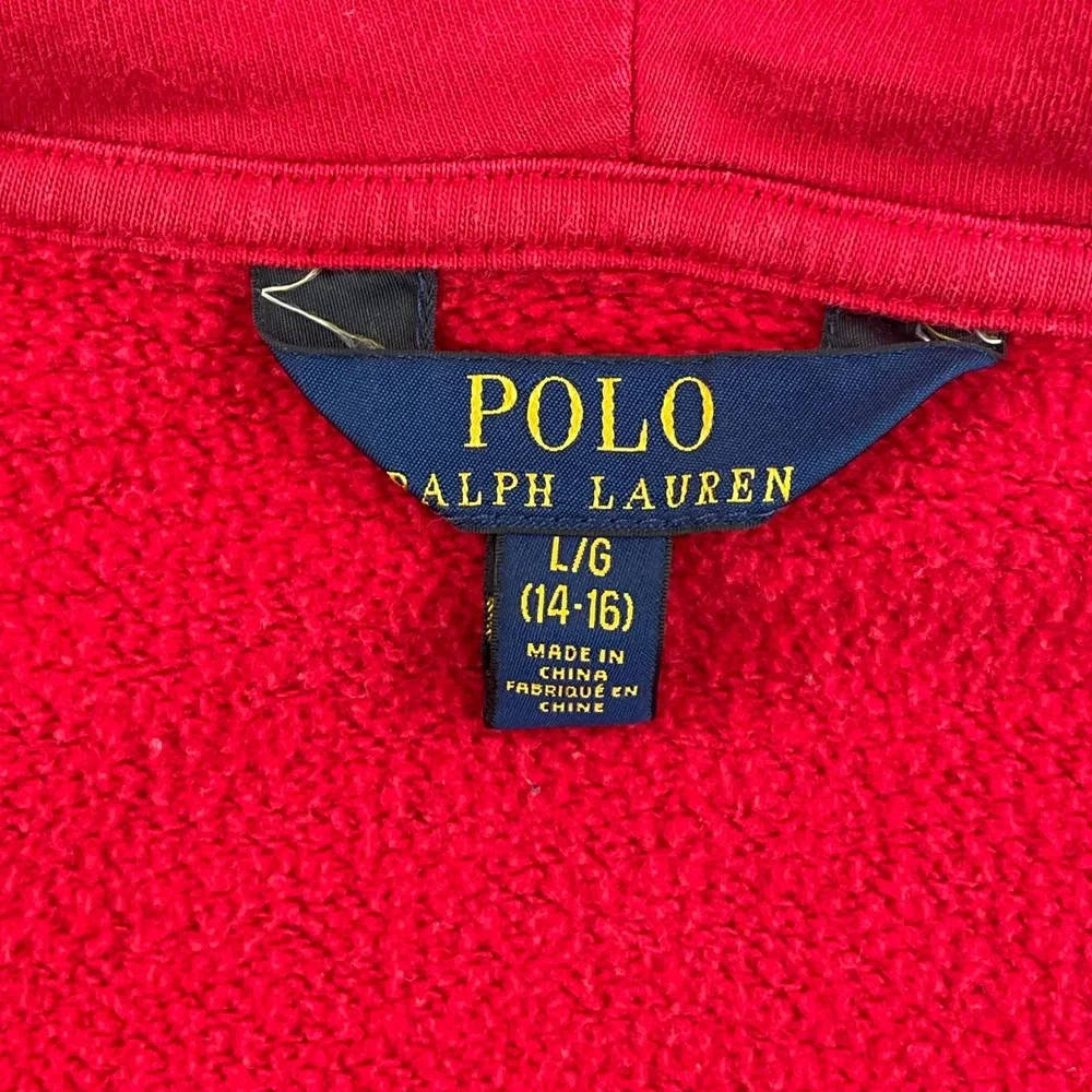 Polo Ralph Lauren Hoodie Sweatshirt Youth Large (14-16) Red Polo Bear Preppy Zip